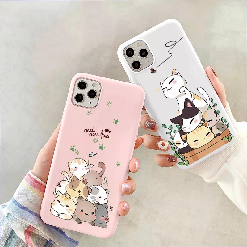 Cute Cartoon Lucky Cat Silicone case for iPhone 13, 12 11
