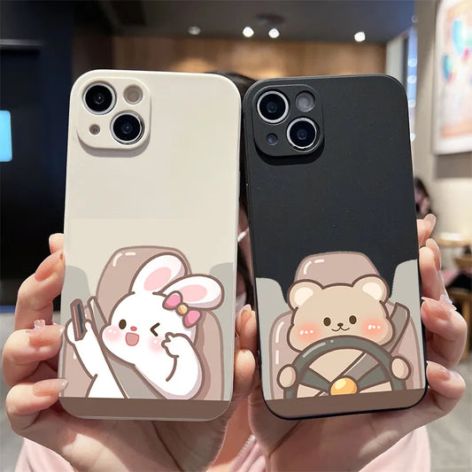 Funny Bunny Bear Lovers Couple Phone Case for iPhone 12, 13