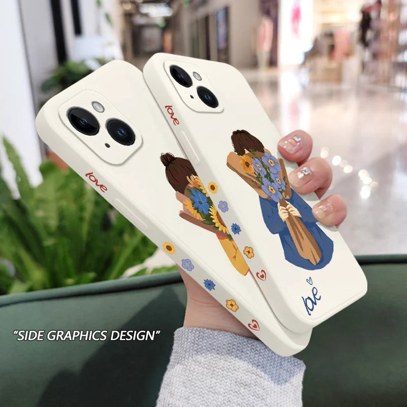 iPhone 11, X, XR, XS Flower Couple Silicon Phone Case