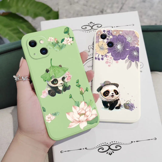 Cute Flower Panda Phone Case - Whimsical Elegance for iPhone 15s, 14s, 13s