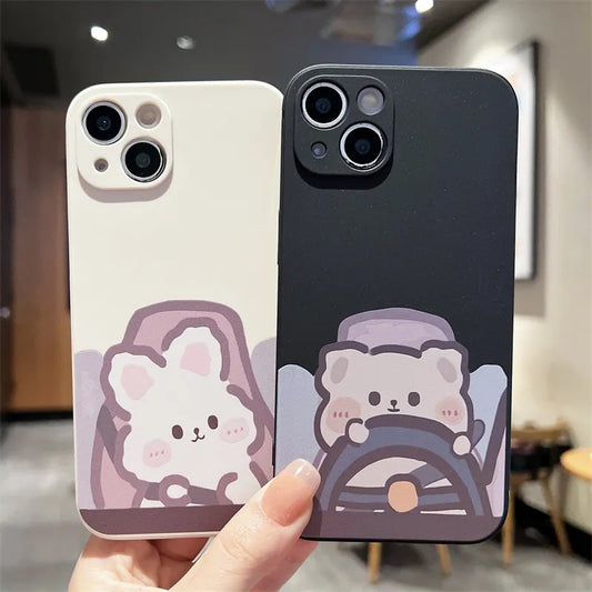 Funny Bunny Bear Lovers Couple Phone Case for iPhone 14, 15