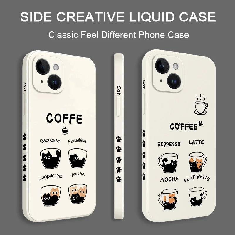 iPhone 15s, 14s, 13s Coffee Cute Cat Phone Case