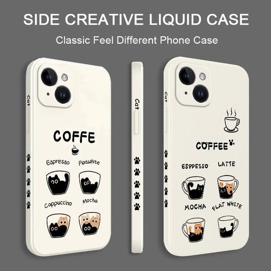 iPhone 12 11 X XR XS Coffee Cute Cat Phone Case
