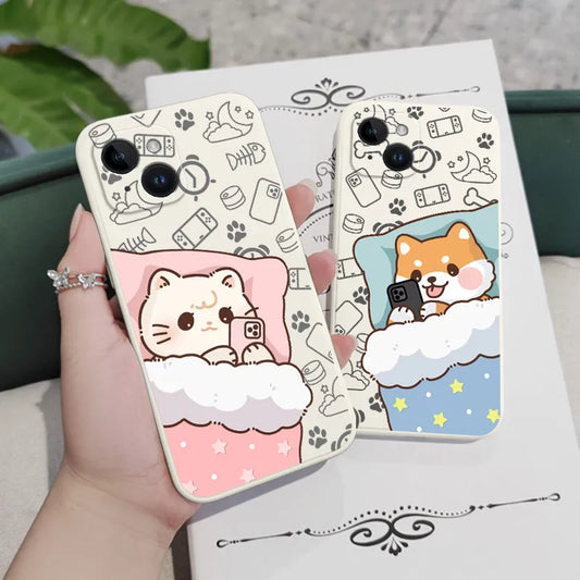 Cute Couple texting overnight Cat Phone Case For iPhone  12s, 11s, Xs