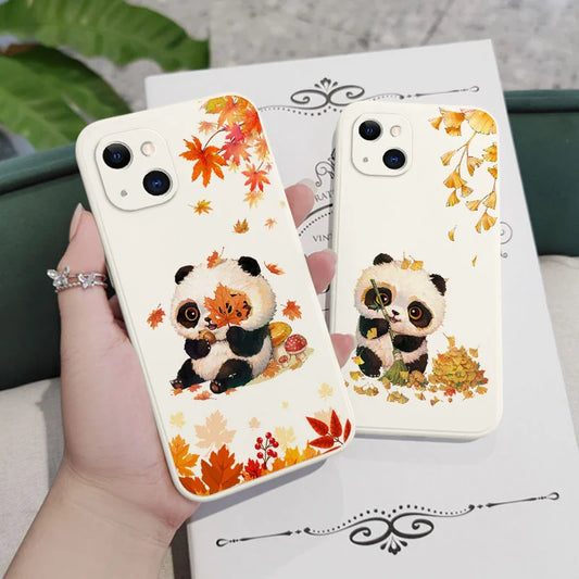 Cute Fall Leaves Panda Phone Case for iPhone 15s, 14s, 13s - Adorable Protection
