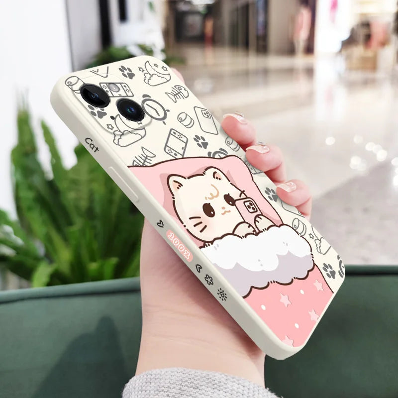 Cute Couple texting overnight Cat Phone Case For iPhone 15, 14, 13