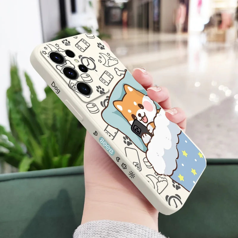 Samsung Galaxy S23, S22, S21 Cute Couple Texting Overnight Cat Phone Case