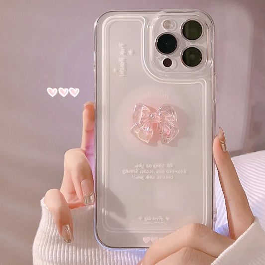 3D Laser Crystal Bow Clear Acrylic Hard Phone Case For IPhones