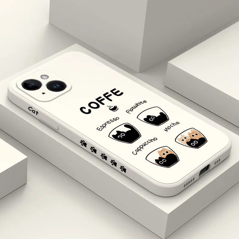 iPhone 12 11 X XR XS Coffee Cute Cat Phone Case